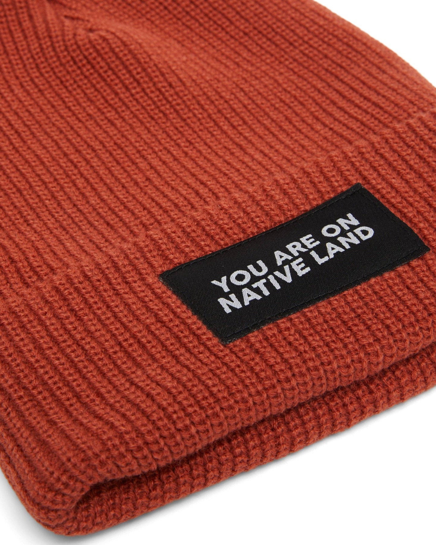 'You Are On Native Land' - Ribbed Beanie: Redwood