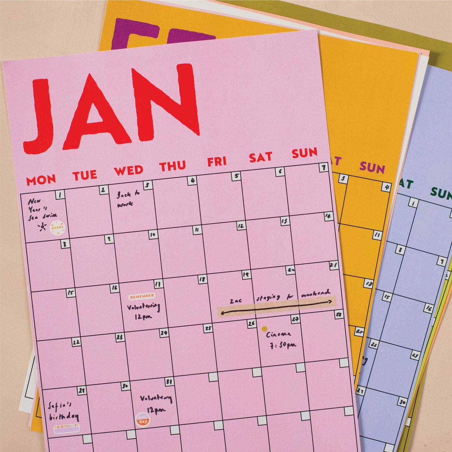 Bright Monthly Undated Wall Planner