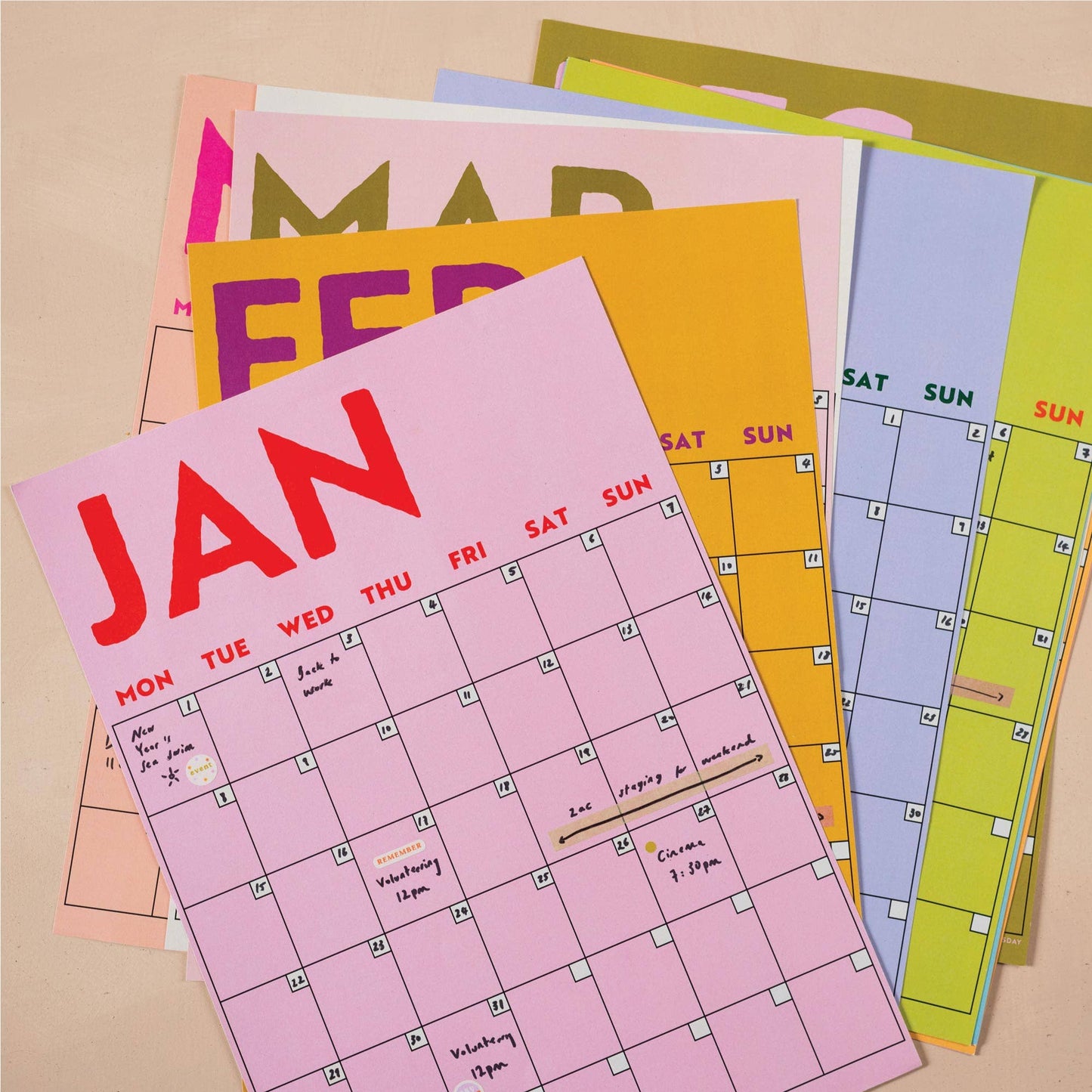 Bright Monthly Undated Wall Planner
