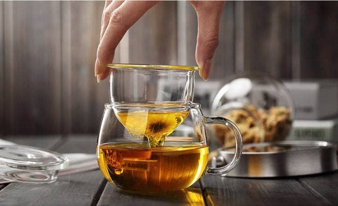 Glass Tea Cup with Infuser + Lid