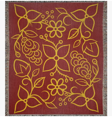 Ojibwe Floral Woven Blanket by Bizaanideewin