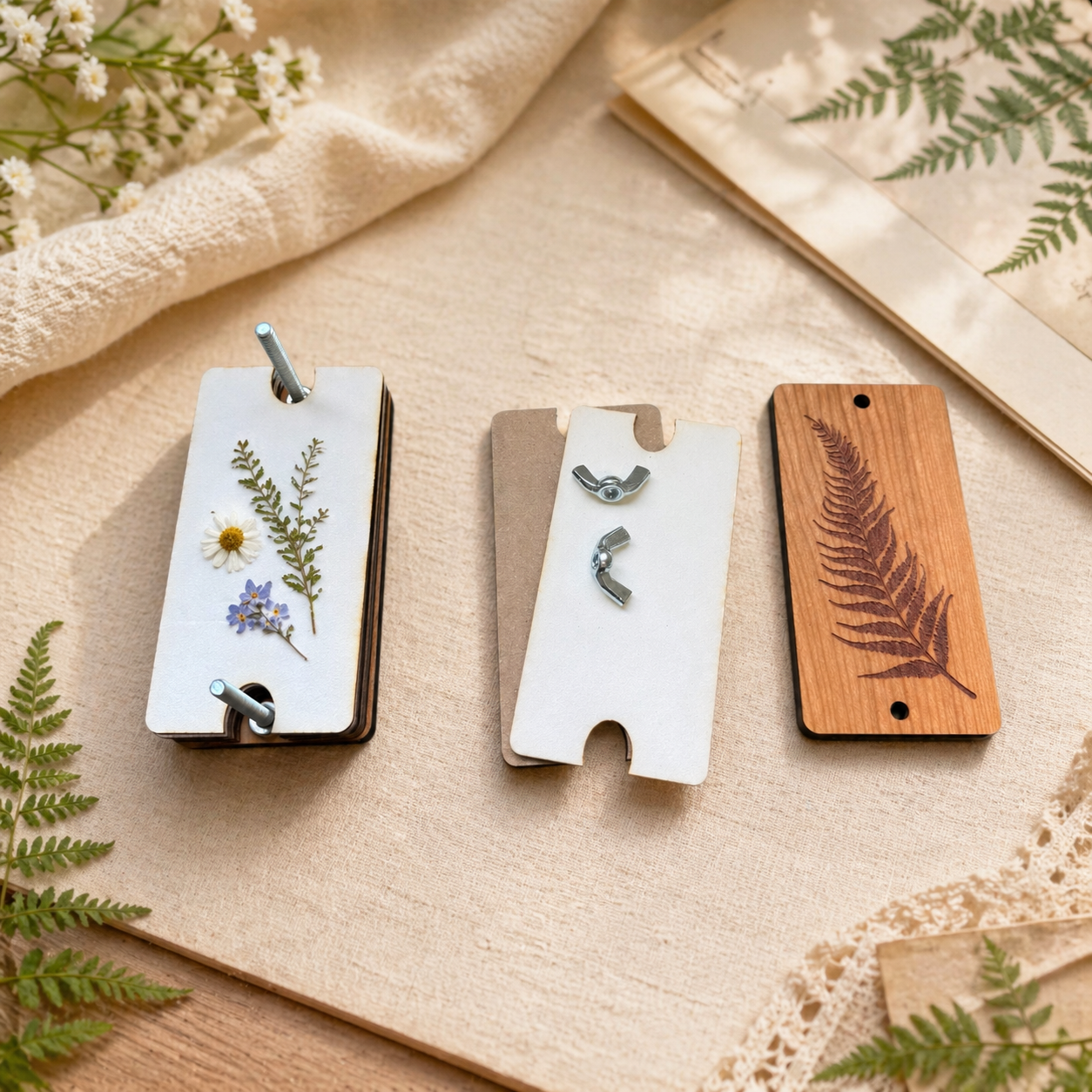 Cherry Hardwood Flower Press Kit | Fern Design