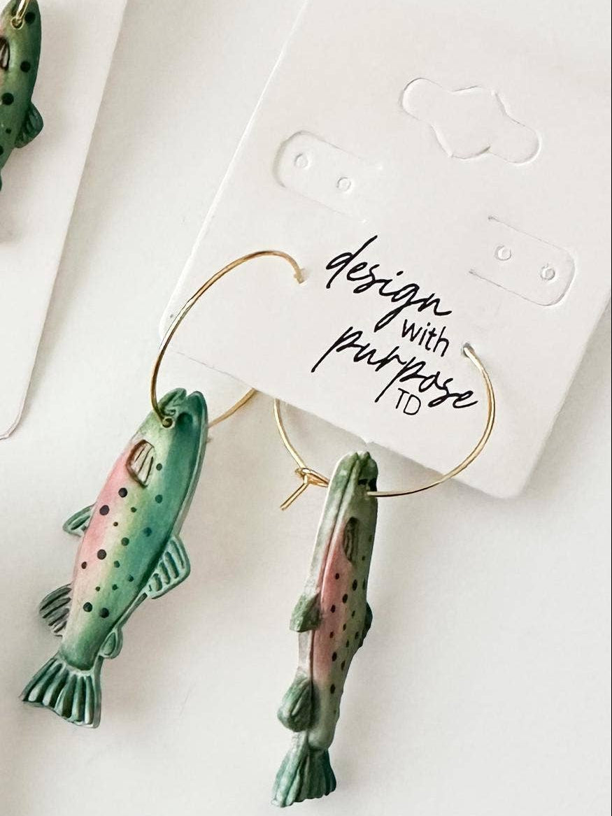 Large Clay Trout Gold Hoop Earrings