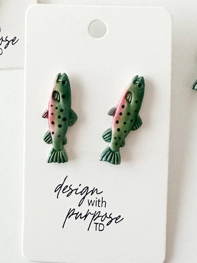 Rainbow Trout Small Clay Stud Earrings