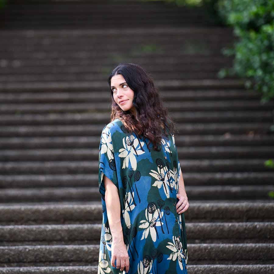 Block Print Kaftan Dress | White Lotus
