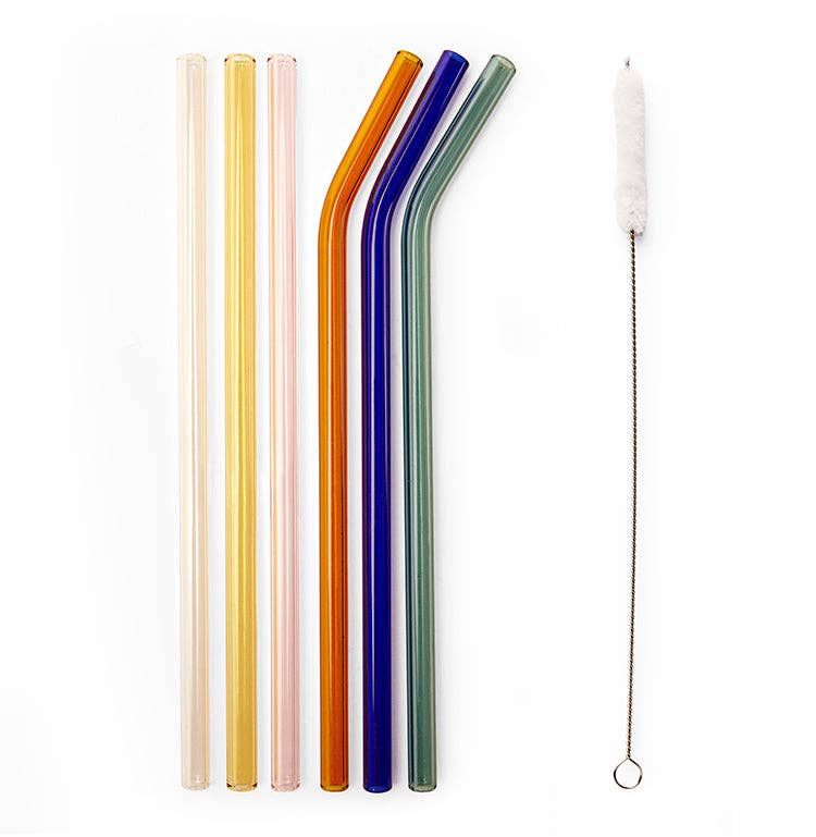 Colorful Reusable Glass Straws Pack of 6