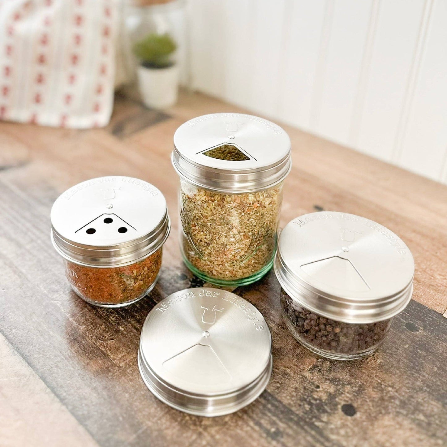 Stainless Steel Spice Lids 4 Pack | Regular Mouth