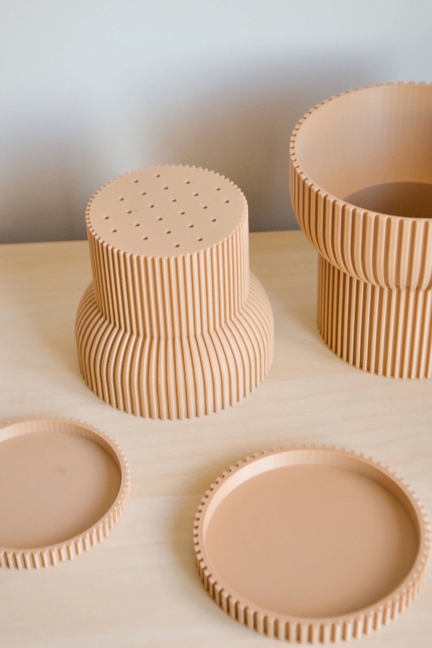4" Ivory Japandi Planter + Tray