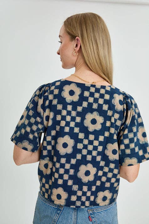 Aurora Block Print Indigo Top