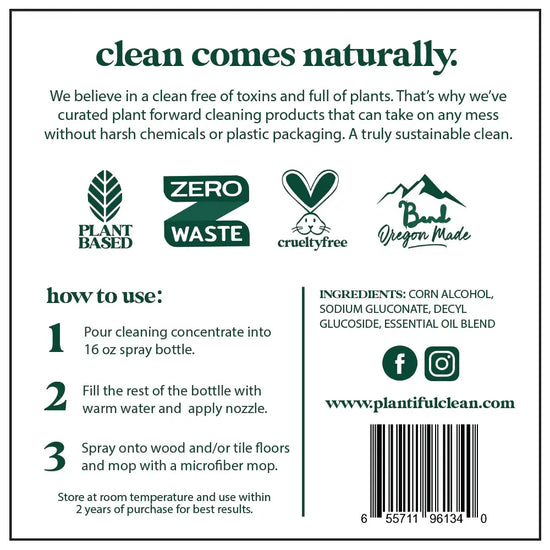 Plantiful Clean - Wood & Tile Floor Cleaner Concentrate 2x: Lemongrass & Sage