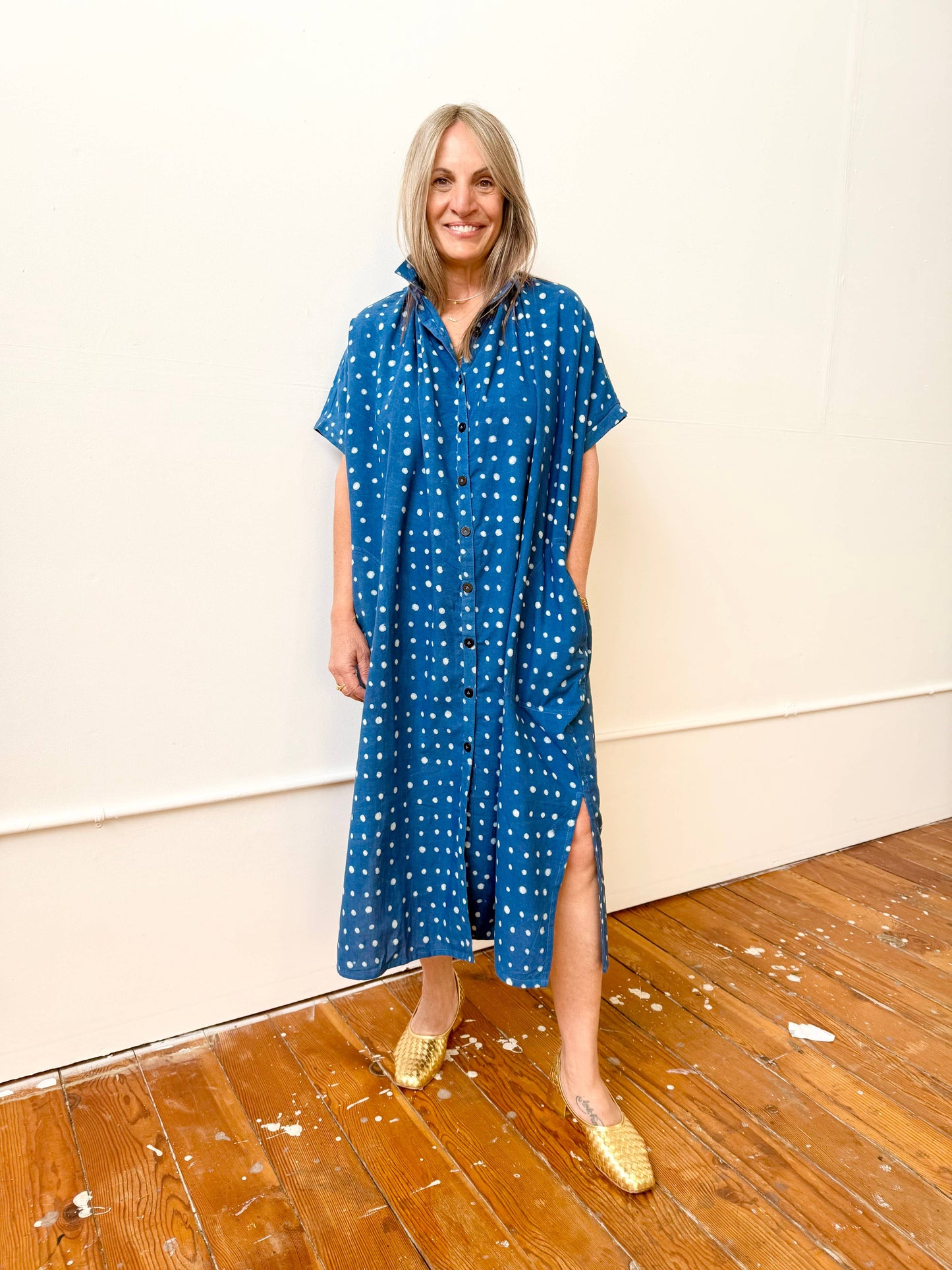 Block Printed Dress | Elise Indigo Dots