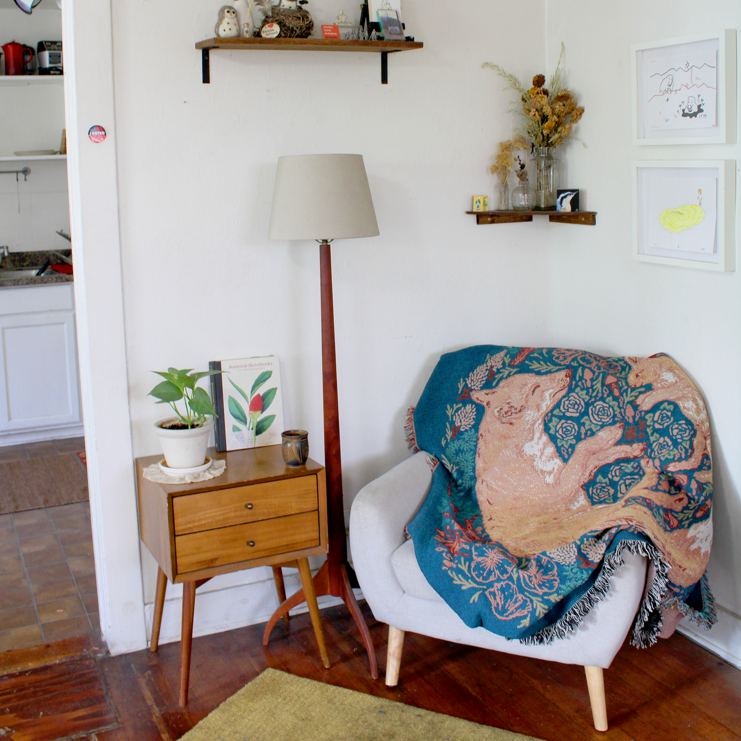 Woven Blanket Tapestry: Fox & Hare