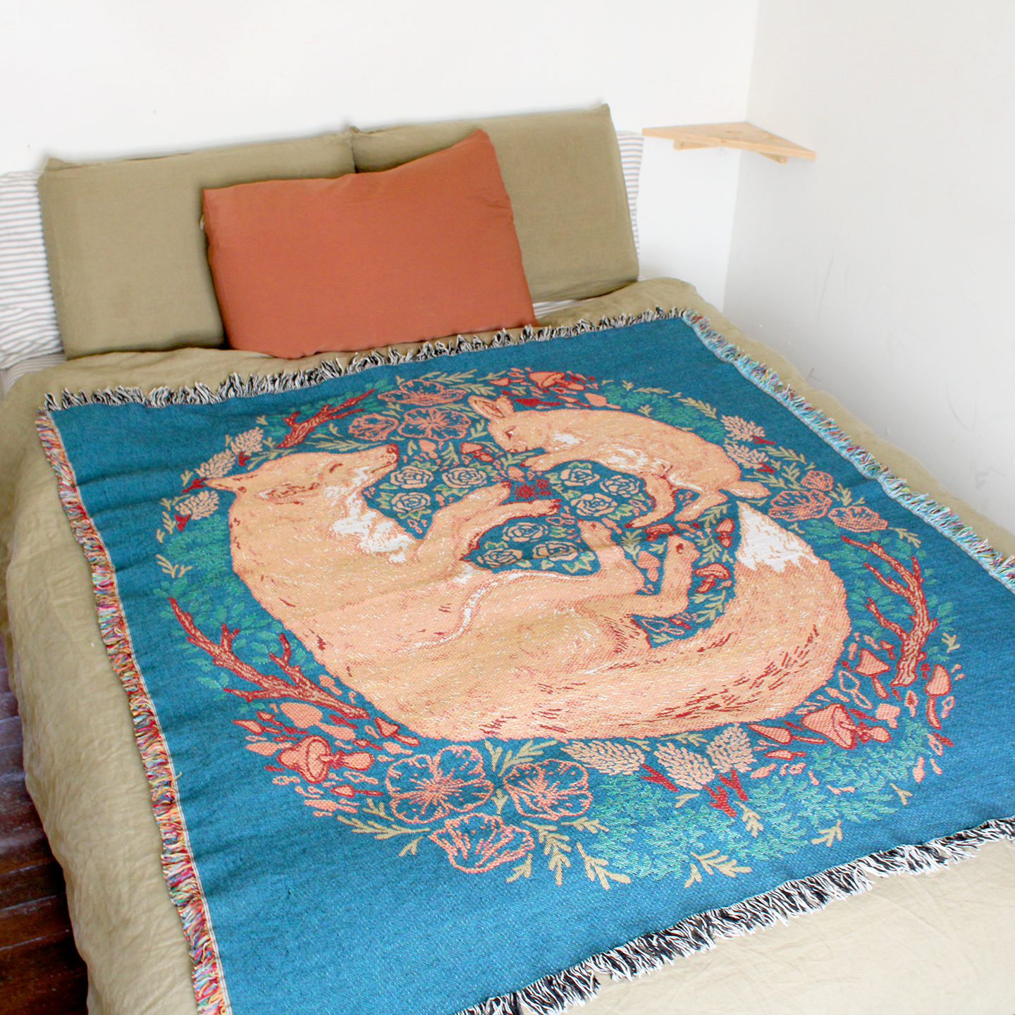 Woven Blanket Tapestry: Fox & Hare