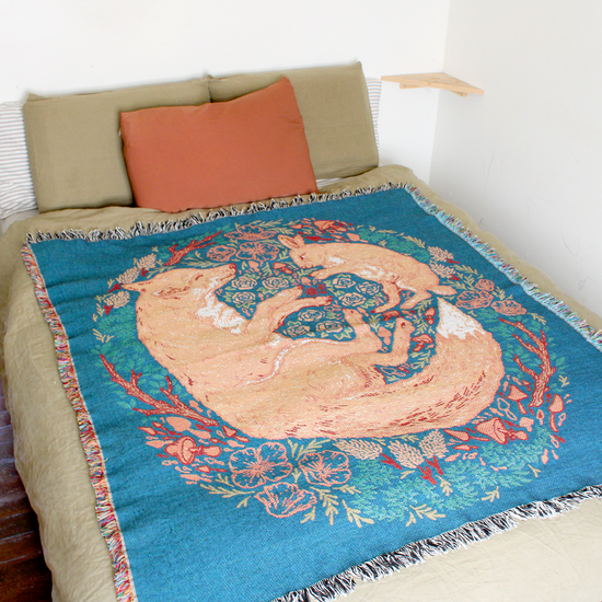 Woven Blanket Tapestry: Fox & Hare