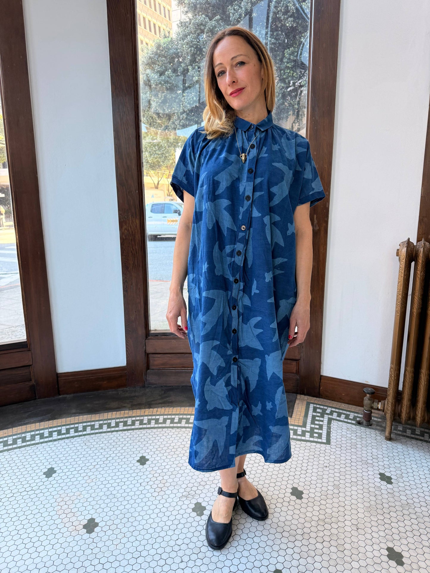 Block Printed Dress | Elise Dress Indigo Print Liberté