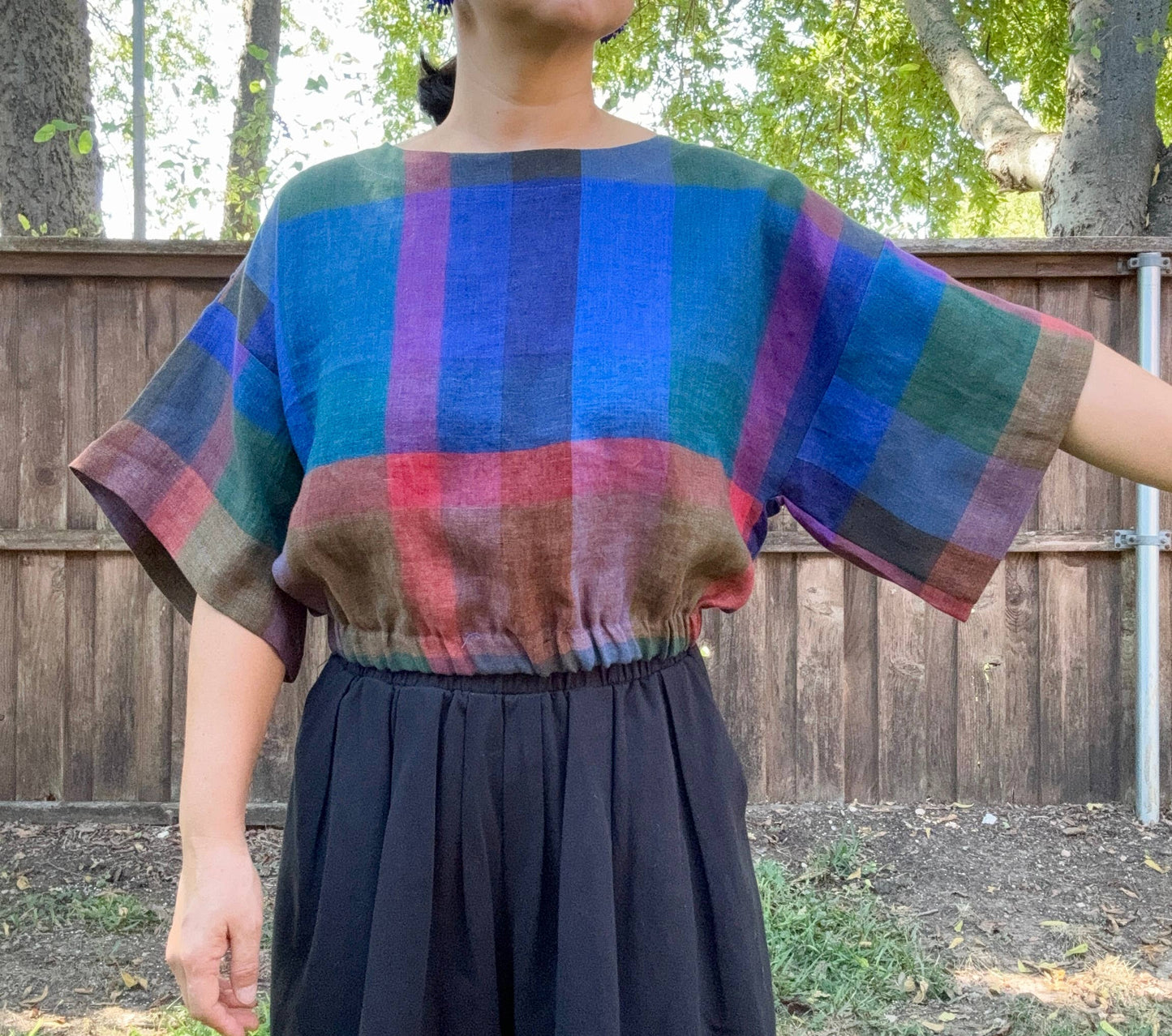 Blue Check Linen Top
