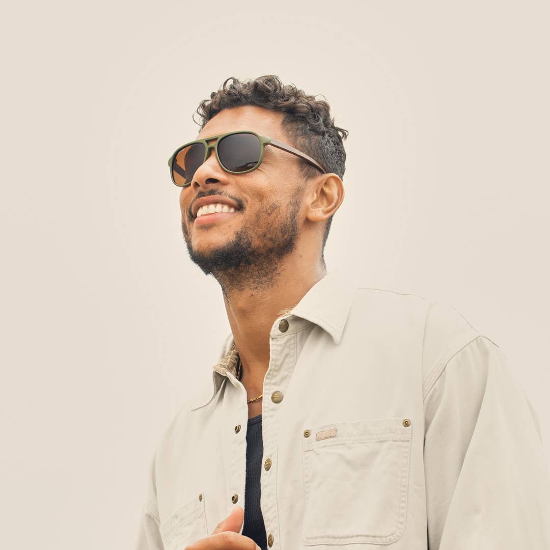 Weston Polarized Sunglasses | Matte Olive Green / Brown Bamboo / Brown Polarized Lens