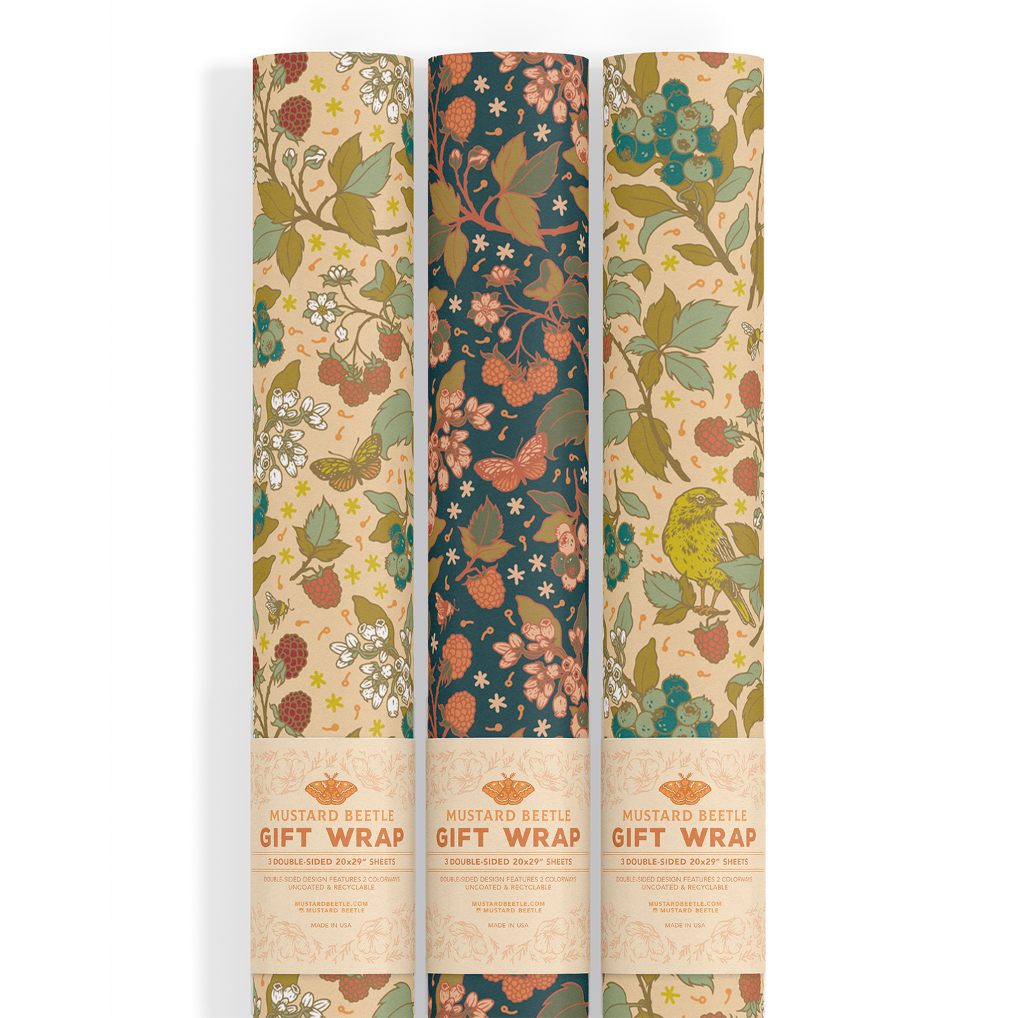 Recyclable Gift Wrap | Berries by Mustard Beetle