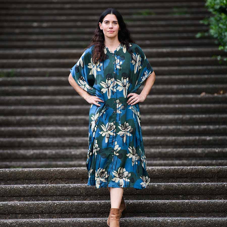 Block Print Kaftan Dress | White Lotus