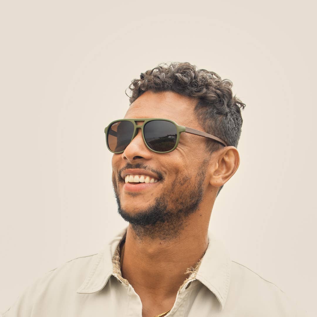 Weston Polarized Sunglasses | Matte Olive Green / Brown Bamboo / Brown Polarized Lens