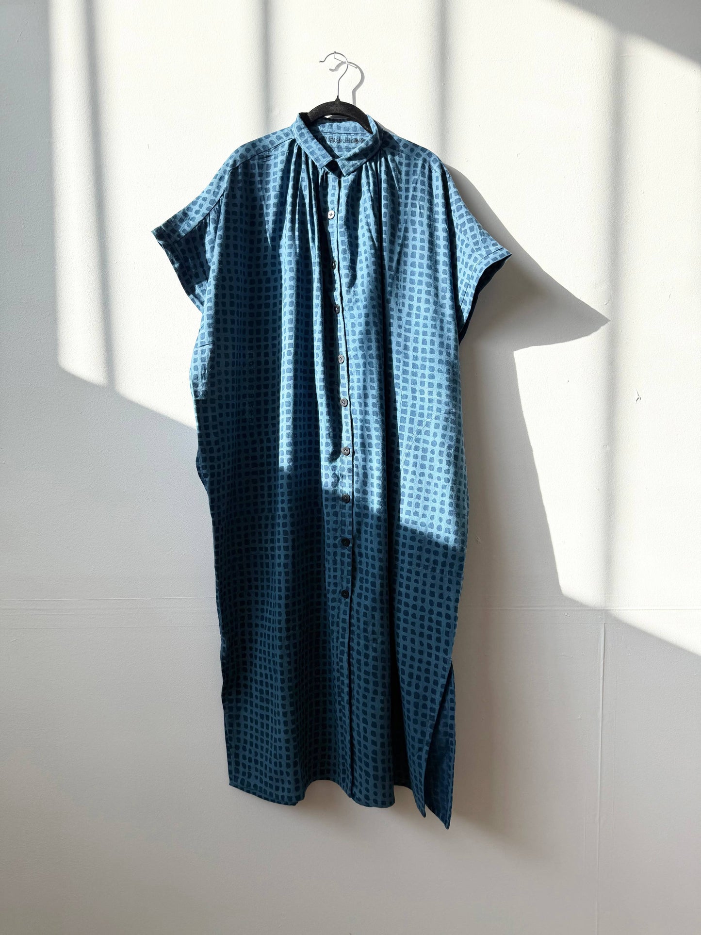 Block Printed Dress | Elise Indigo Check