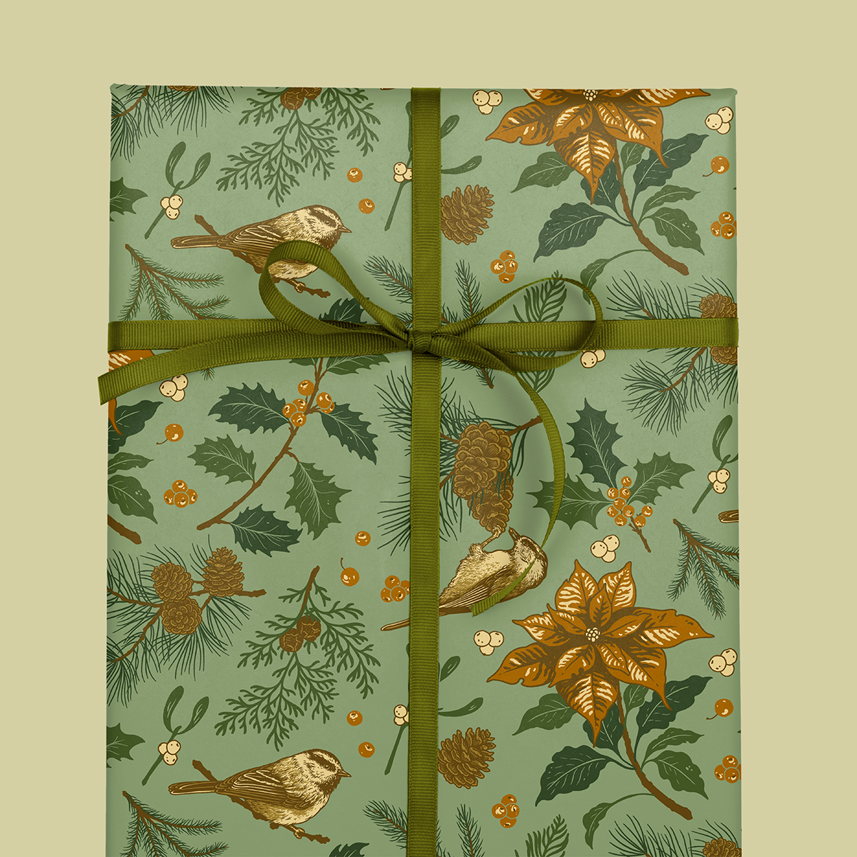 Recyclable Gift Wrap | Yuletide Chickadee by Mustard Beetle