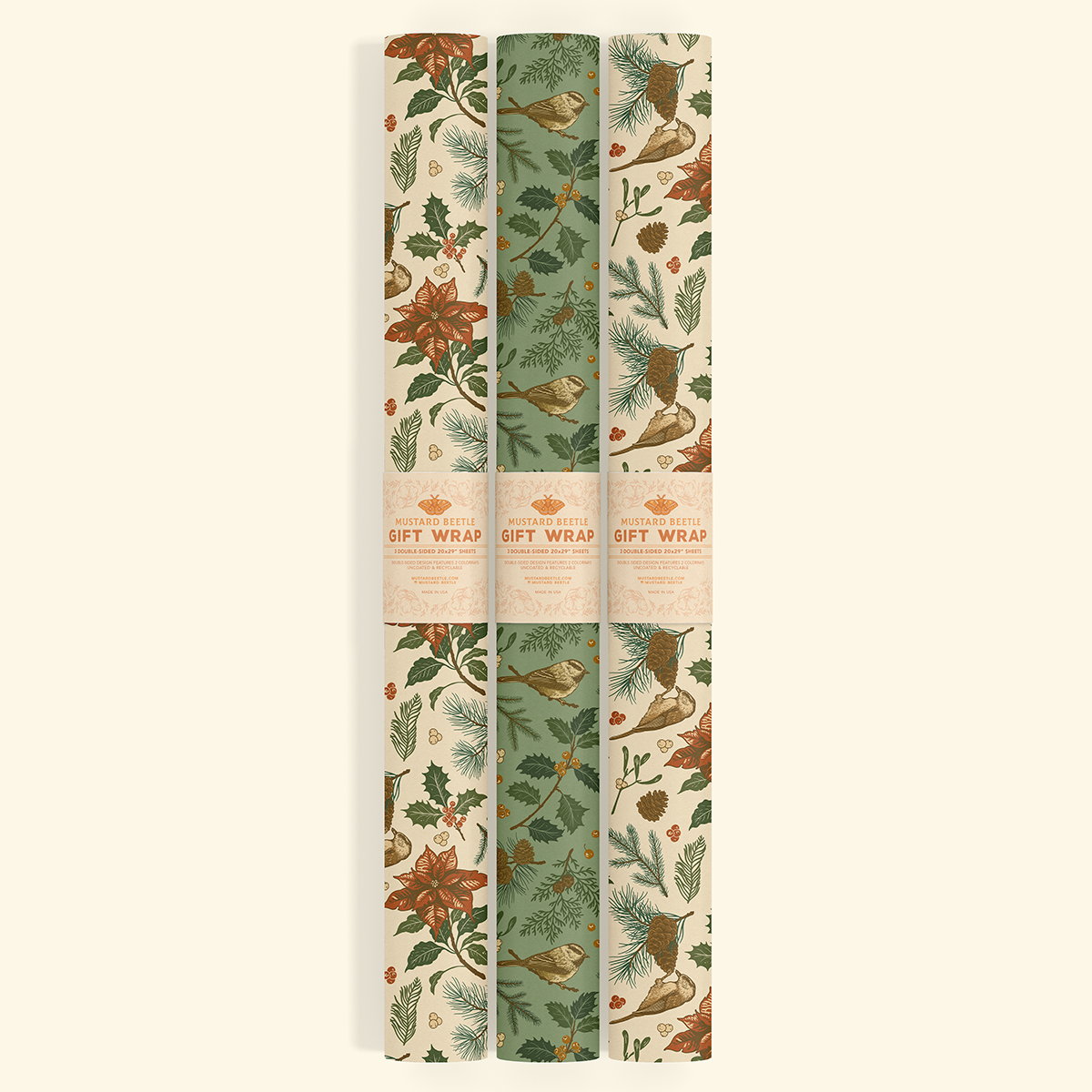 Recyclable Gift Wrap | Yuletide Chickadee by Mustard Beetle