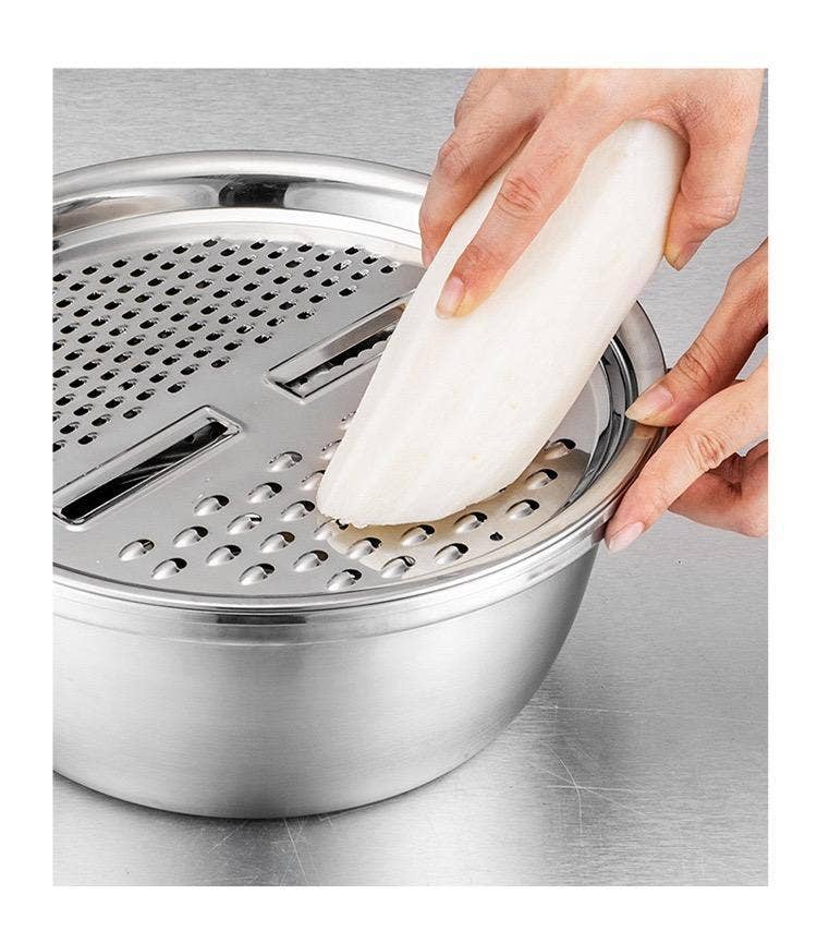 3-in-1 Stainless Steel Drain Basket & Veggie Slicer: 1 Full Set