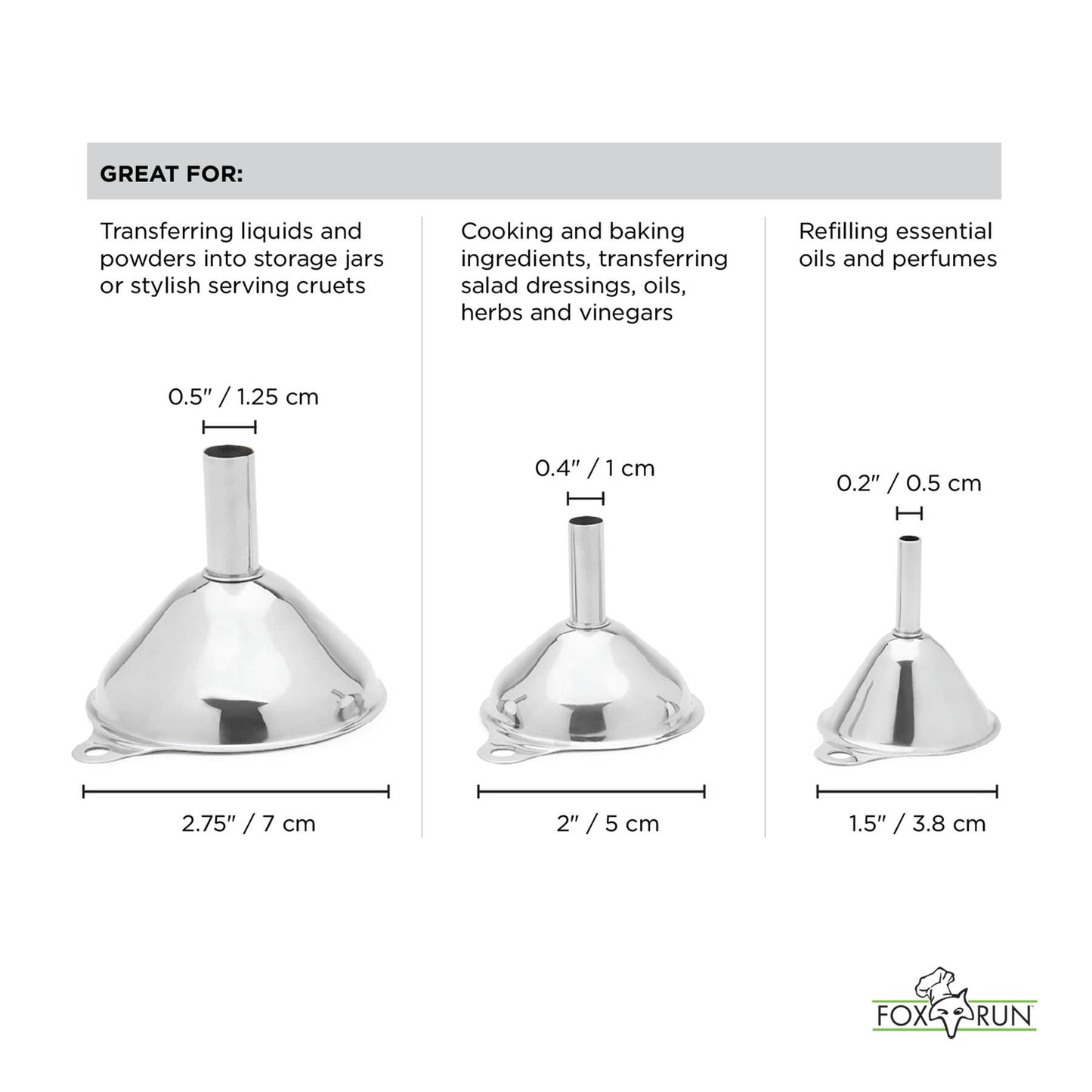 Stainless Steel Funnel | Set of 3