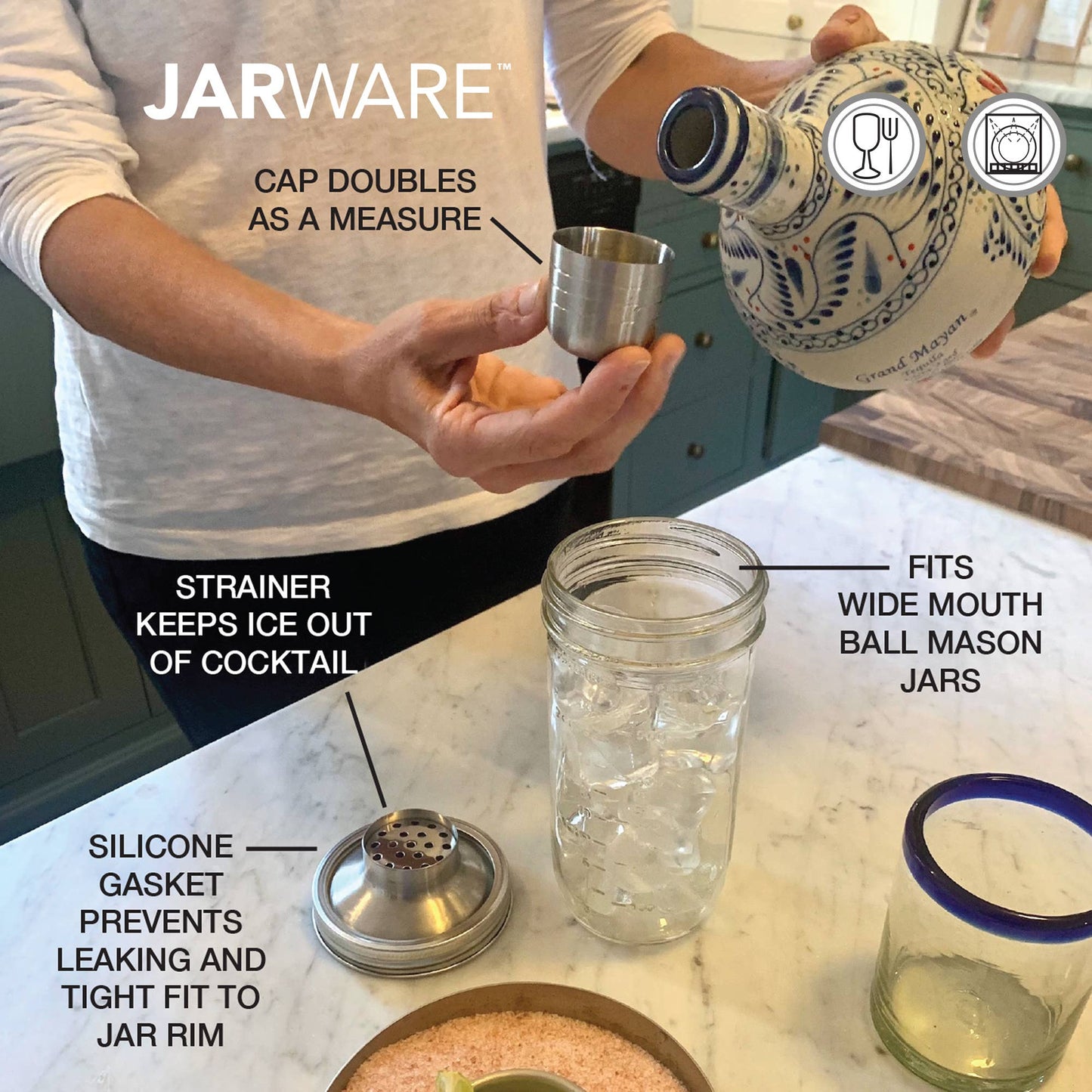 Jarware Cocktail Shaker Lid Wide Mouth