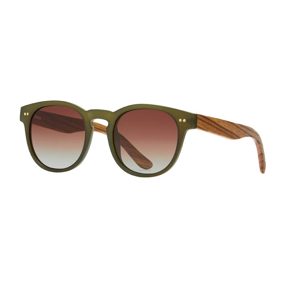 Indie Polarized Sunglasses | Matte Olive/Walnut Wood/ Brown Polarized Lens