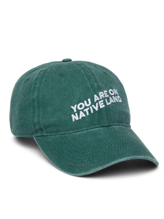 Load image into Gallery viewer, Urban Native Era - &amp;#39;YOU ARE ON NATIVE LAND&amp;#39; DAD CAP - Green
