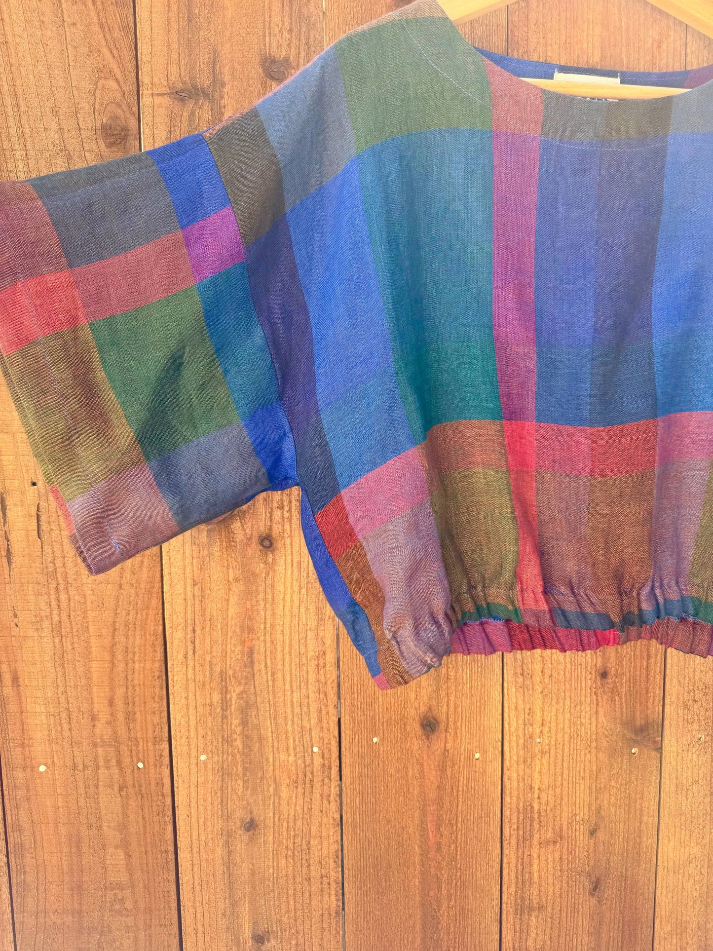 Blue Check Linen Top