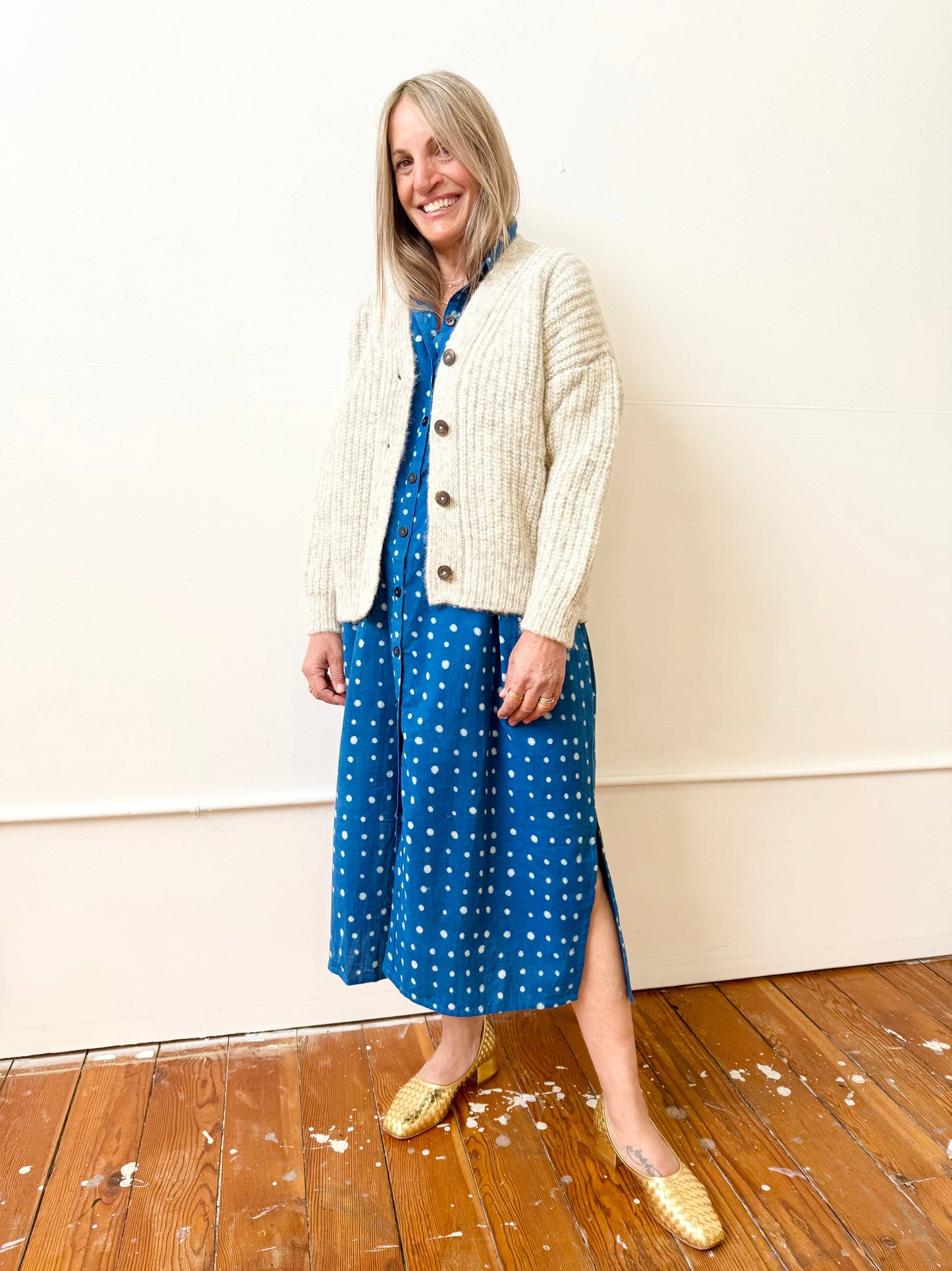 Block Printed Dress | Elise Indigo Dots