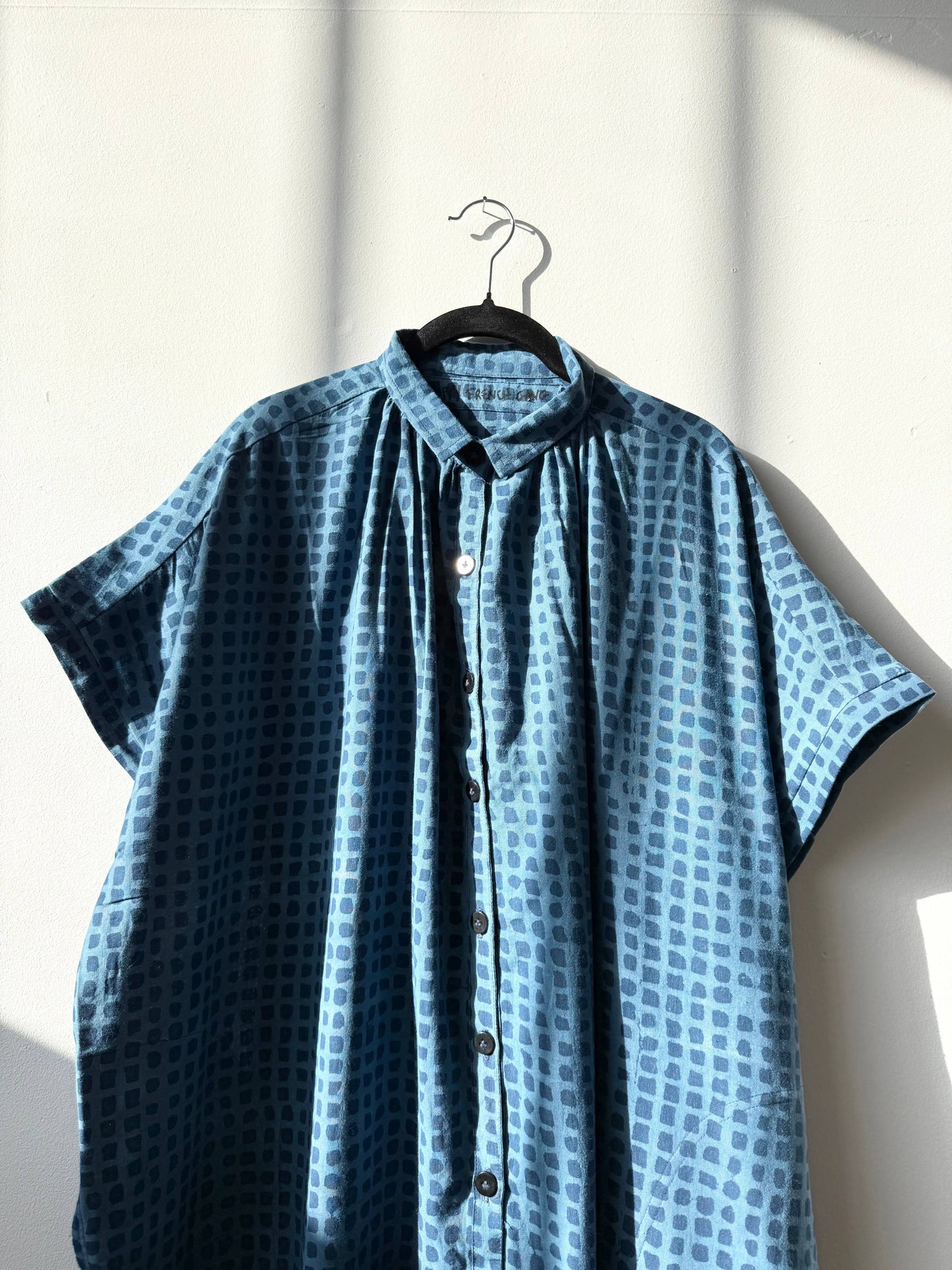 Block Printed Dress | Elise Indigo Check
