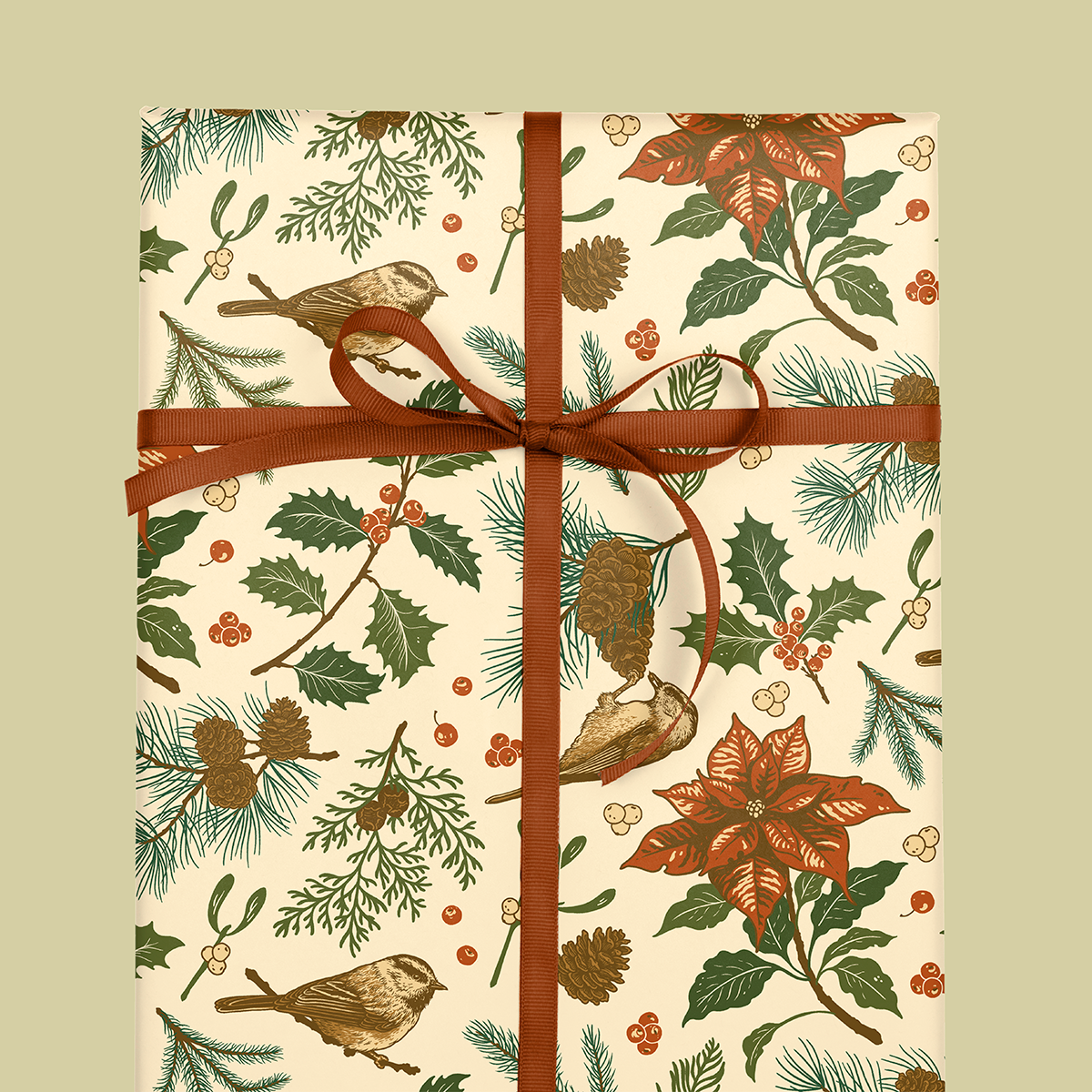Recyclable Gift Wrap | Yuletide Chickadee by Mustard Beetle