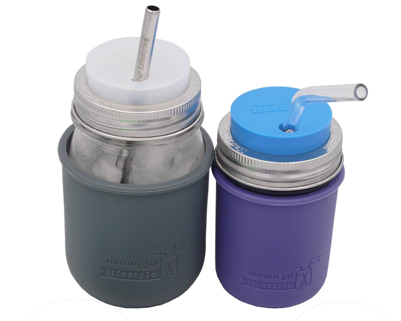 Silicone Straw Hole Tumbler with Stainless Steel Band for Mason Jars | Frost