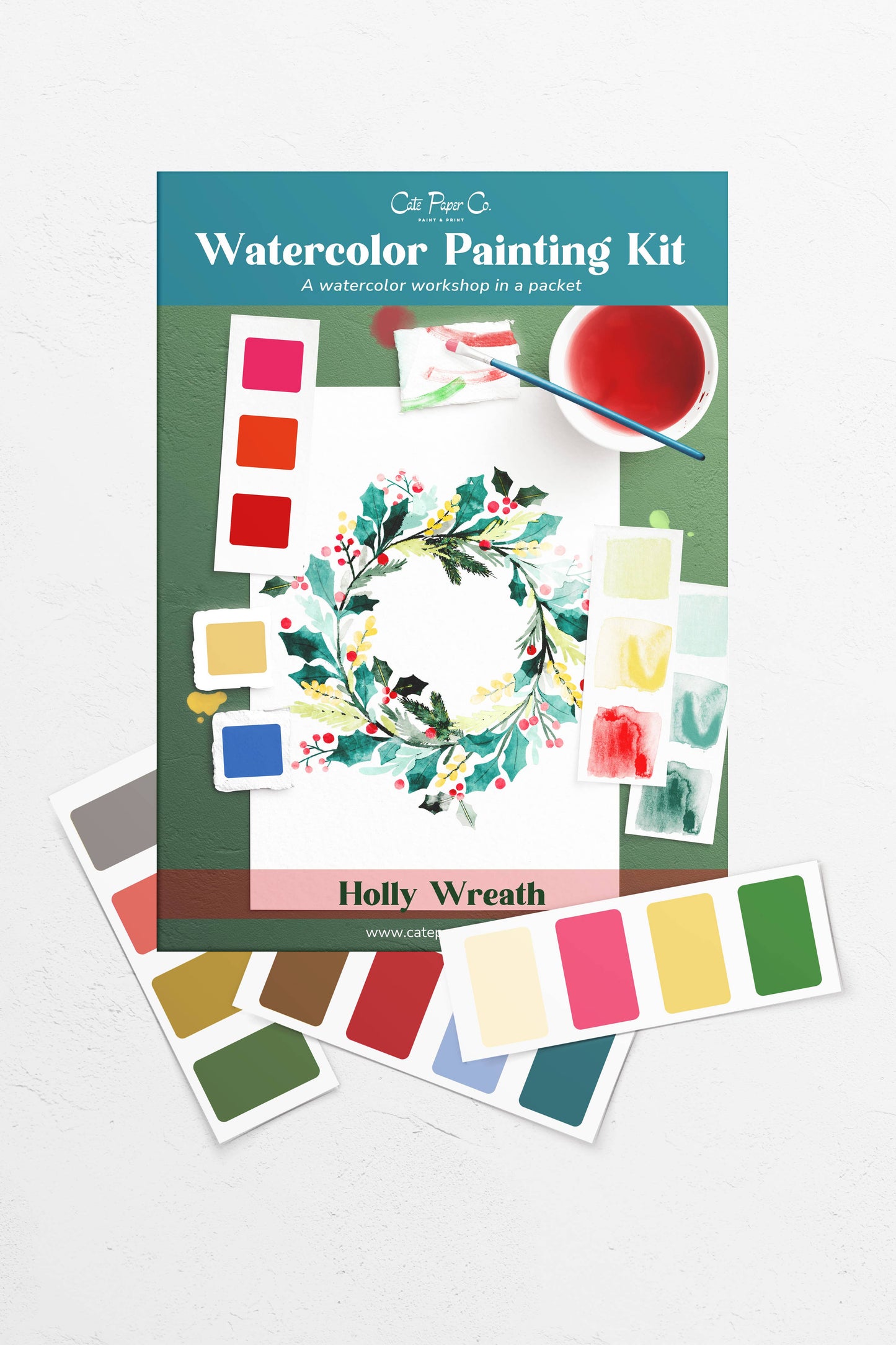 Watercolor Painting Kit Holly Wreath