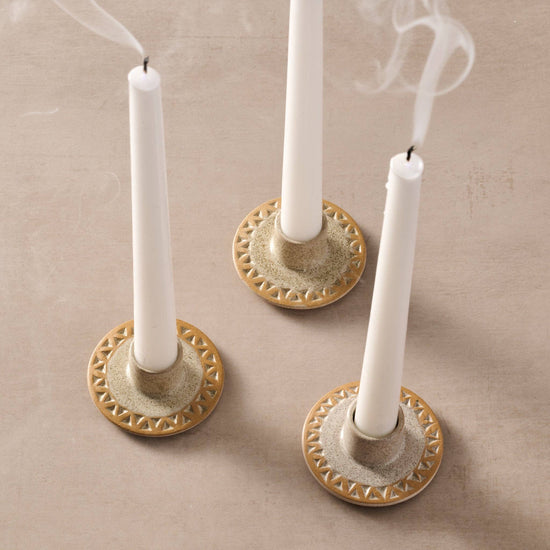 Ten Thousand Villages - Tidal Etched Ceramic Candle Holder