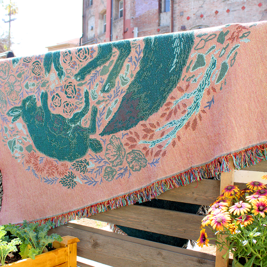 Woven Blanket Tapestry: Fox & Hare