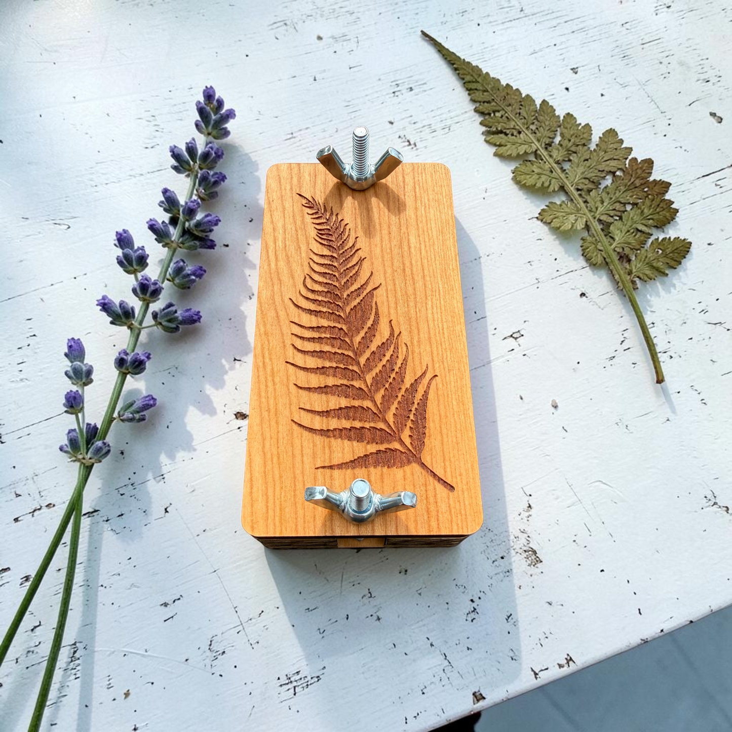 Cherry Hardwood Flower Press Kit | Fern Design