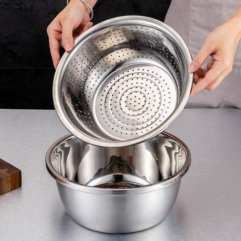 3-in-1 Stainless Steel Drain Basket & Veggie Slicer: 1 Full Set