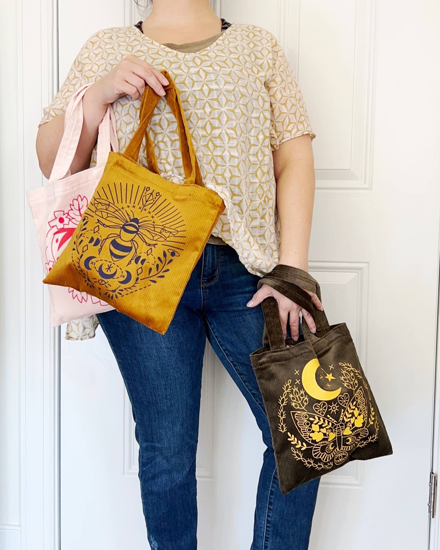 Embroidered Corduroy Tote Bag