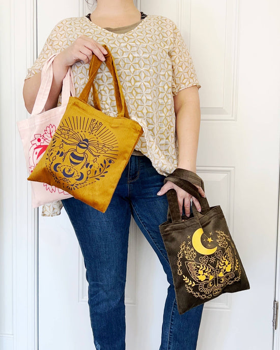 Embroidered Corduroy Tote Bag