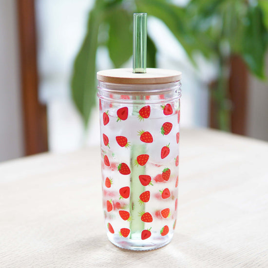 22 oz Glass Tumbler w/Lid and Straw