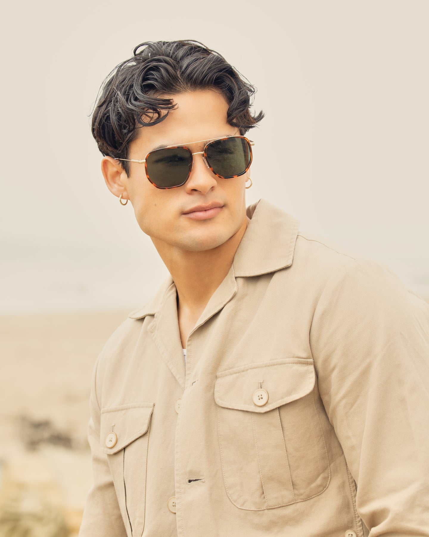 Flynn Polarized Sunglasses | Brown Tortoise / Matte Gold / Grey Green Polarized Lens