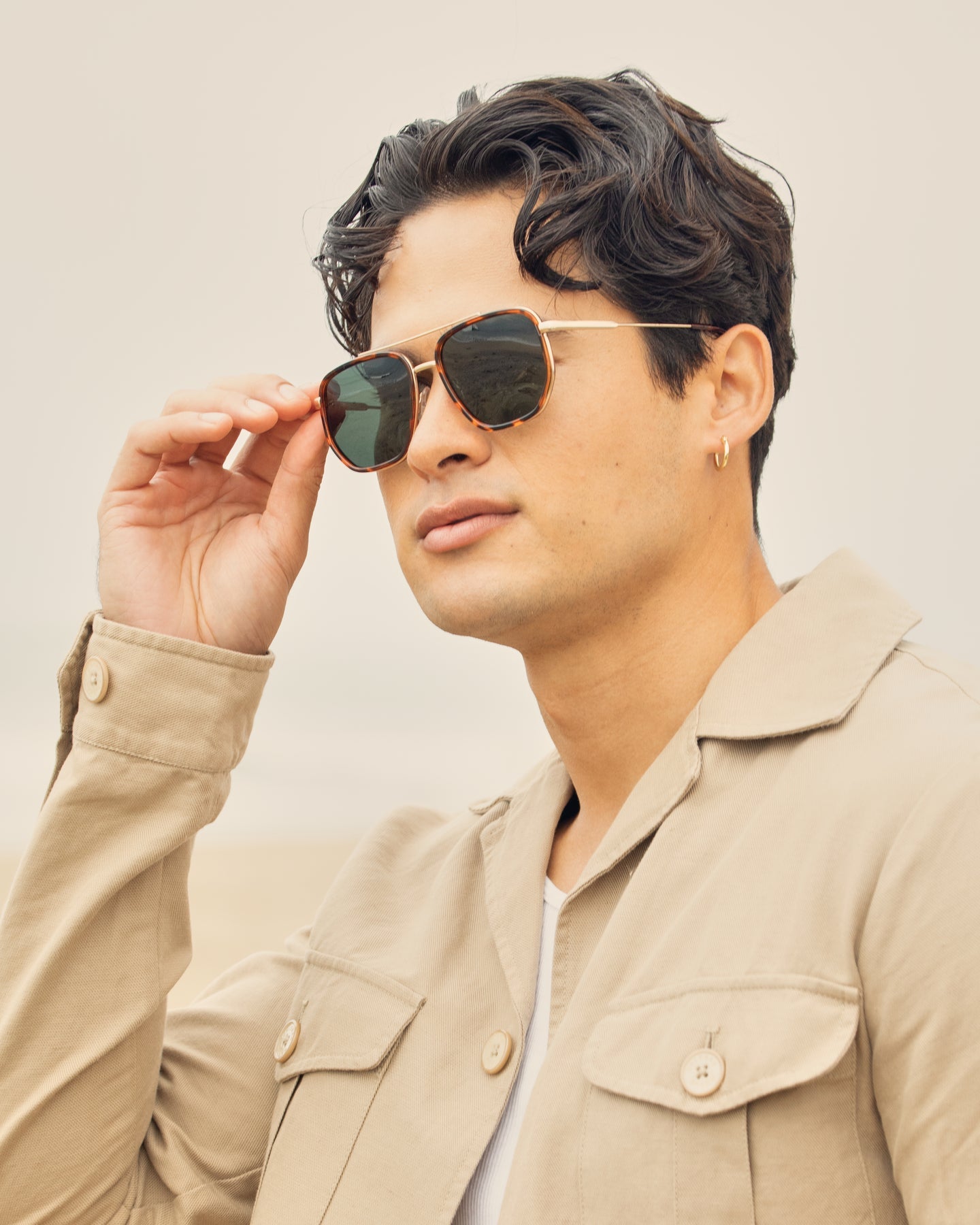 Flynn Polarized Sunglasses | Brown Tortoise / Matte Gold / Grey Green Polarized Lens
