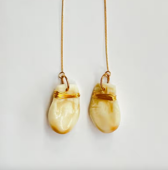 Load image into Gallery viewer, Elk Ivory Threader Drop Earrings by B Yellowtail
