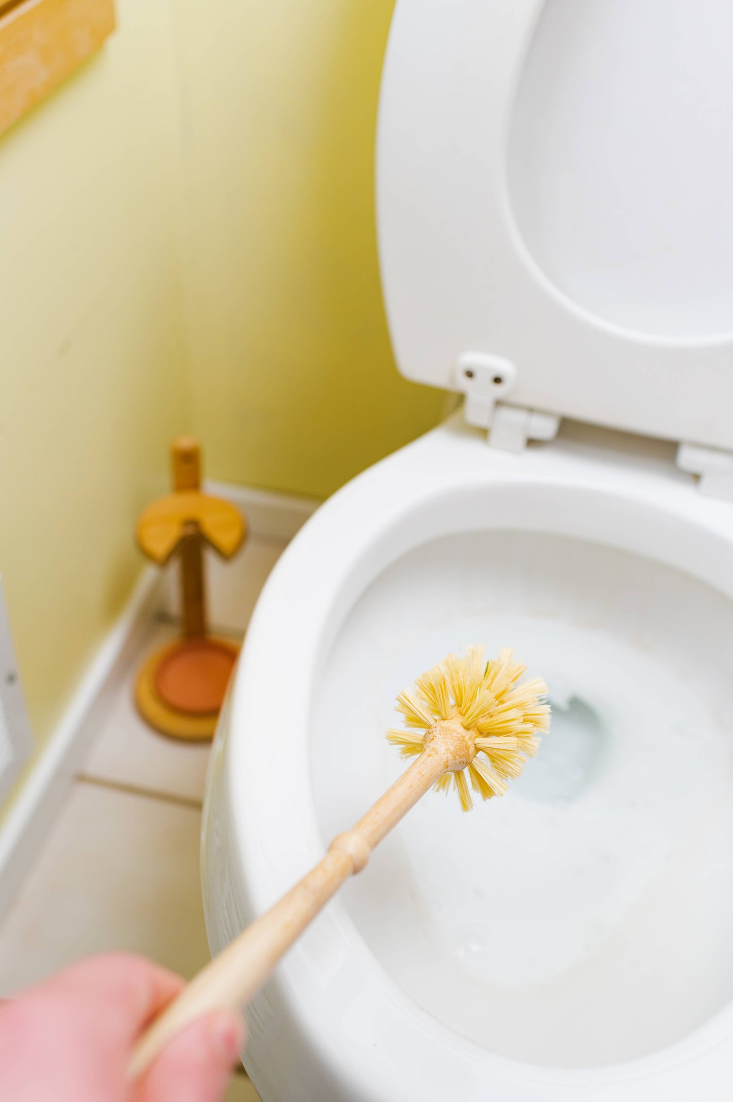 Bamboo Toilet Bowl Cleaner Brush + Stand