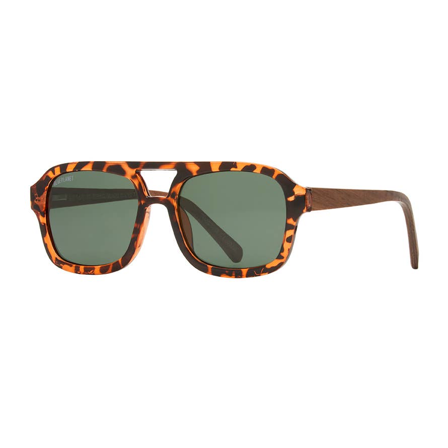 Ari Polarized Sunglasses | Brown Tortoise / Walnut Wood / Grey Green Polarized Lens